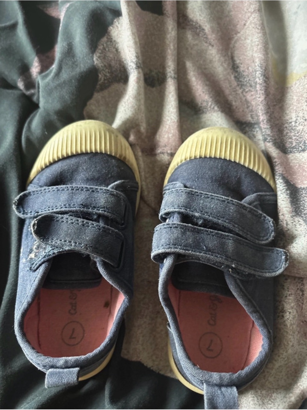 Cat & Jack Navy Canvas Hook-and-Loop Sneakers with Tan Rubber Toe